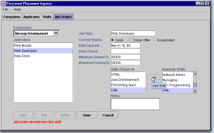 Job Placement Agency: Job Orders form