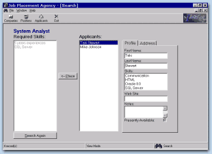 Virtual Placement Agency: Search Form
